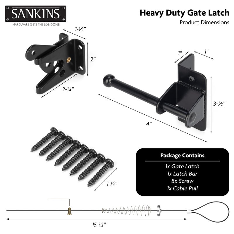 SANKINS Self-Locking Gate Latch with Spring Cable Pull for Wooden Fence Gate Heavy Duty, Post Mount Automatic Gravity Lever Gate Fence Door Latches for Wooden Fence Pool Garden Shed, Black, 2 Pcs - Image 2
